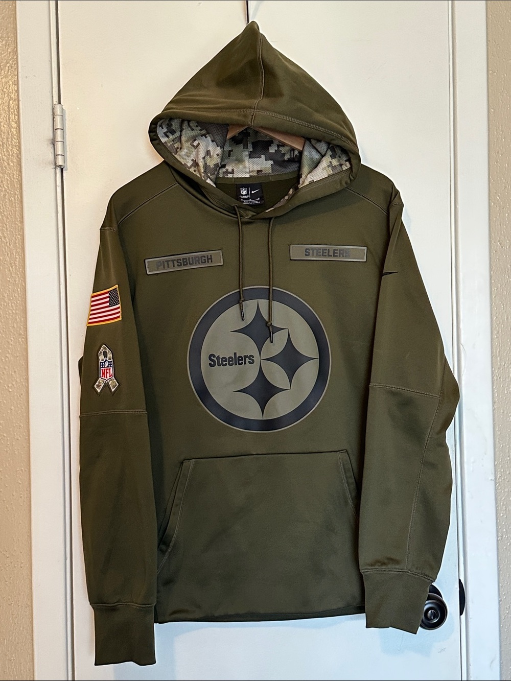 Nike Pittsburgh Steelers Salute to Service Hoodie Mens Medium Olive Green